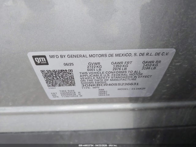 Aukcja sprzedaży 2025 Chevrolet Blazer Fwd 2lt, vin: 3GNKBCR40SS236631, numer aukcji: 44933754
