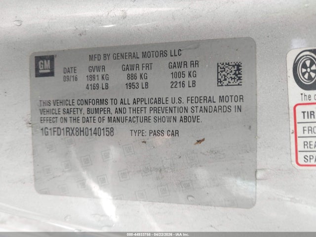 44933758 :رقم المزاد ، 1G1FD1RX8H0140158 vin ، 2017 Chevrolet Camaro 2lt مزاد بيع