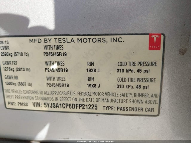 Aukcja sprzedaży 2013 Tesla Model S Performance, vin: 5YJSA1CP6DFP21225, numer aukcji: 44933761