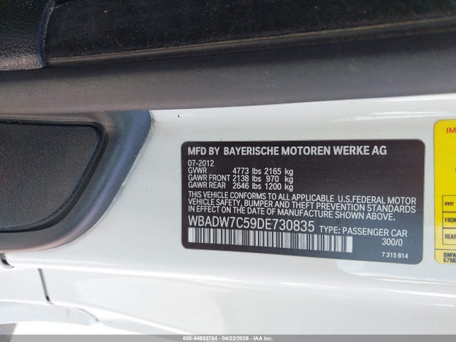 Aukcja sprzedaży 2013 Bmw 328i, vin: WBADW7C59DE730835, numer aukcji: 44933784