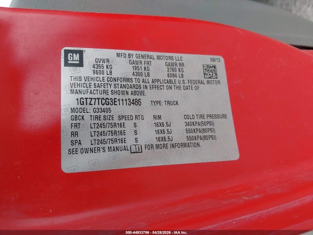 Продажа на аукционе авто 2014 Gmc Savana 3500 Work Van, vin: 1GTZ7TCG3E1113486, номер лота: 44933796