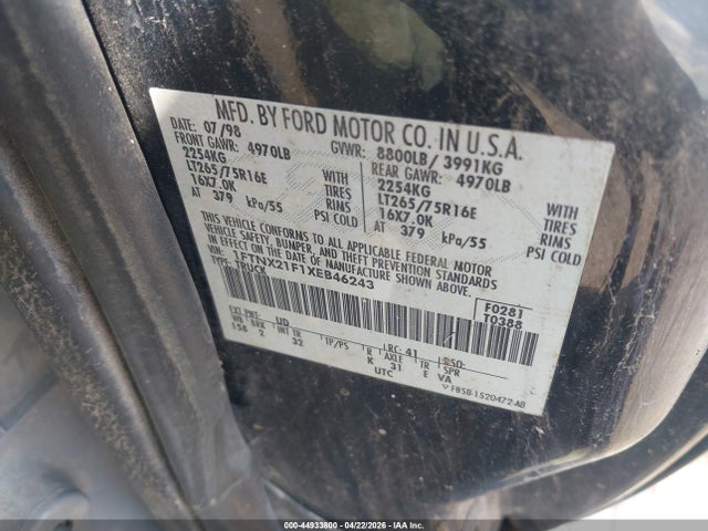 Продаж на аукціоні авто 1999 Ford F-250 Lariat/xl/xlt, vin: 1FTNX21F1XEB46243, номер лоту: 44933800
