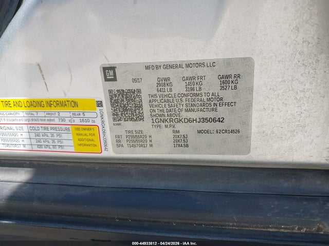 44933812 :رقم المزاد ، 1GNKRGKD6HJ350642 vin ، 2017 Chevrolet Traverse 1lt مزاد بيع