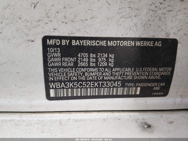 44933816 :رقم المزاد ، WBA3K5C52EKT33045 vin ، 2014 Bmw 328d Xdrive مزاد بيع