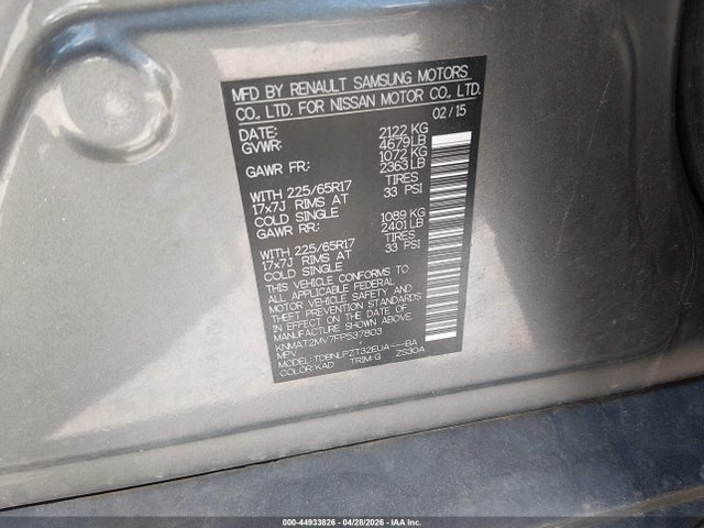 2015 Nissan Rogue S მანქანა იყიდება აუქციონზე, vin: KNMAT2MV7FP537803, აუქციონის ნომერი: 44933826