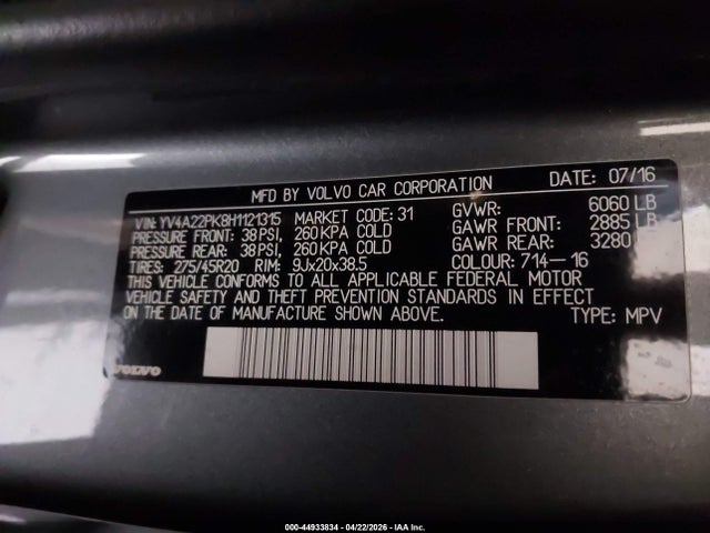 YV4A22PK8H1121315 Volvo Xc90 T6 Momentum