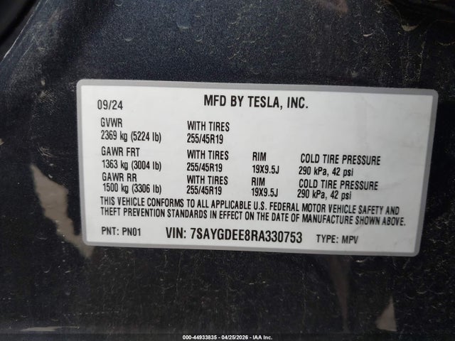 Продажа на аукционе авто 2024 Tesla Model Y Long Range Dual Motor All-wheel Drive, vin: 7SAYGDEE8RA330753, номер лота: 44933835