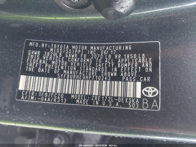 Toyota COROLLA SE 2017 5YFBURHE9HP710243 Image 9
