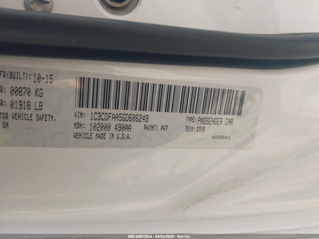 Aukcja sprzedaży 2016 Dodge Dart Se, vin: 1C3CDFAA5GD606249, numer aukcji: 44933844