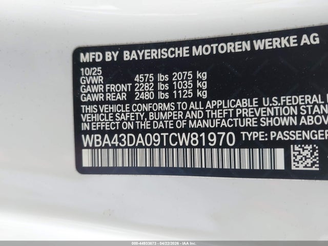 WBA43DA09TCW81970 BMW 430I