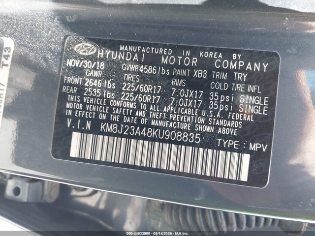 Продажа на аукционе авто 2019 Hyundai Tucson Se, vin: KM8J23A48KU908835, номер лота: 44933900
