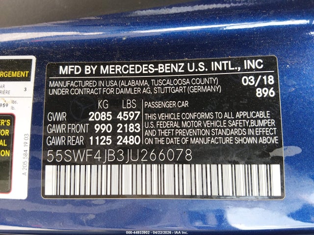 55SWF4JB3JU266078 Mercedes-Benz C 300