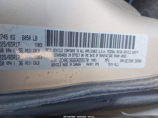 2016 Chrysler Town & Country Touring მანქანა იყიდება აუქციონზე, vin: 2C4RC1BG6GR255170, აუქციონის ნომერი: 44933909