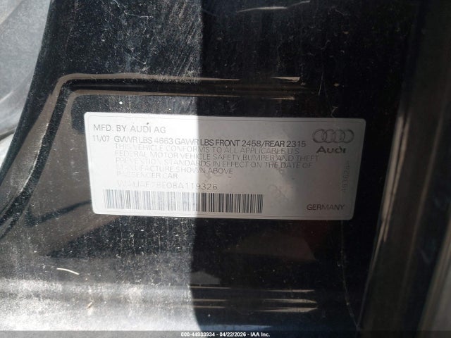 2008 Audi A4 2.0t მანქანა იყიდება აუქციონზე, vin: WAUAF78E08A119326, აუქციონის ნომერი: 44933934