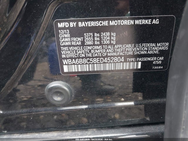 Aukcja sprzedaży 2014 Bmw 640i Gran Coupe Xdrive, vin: WBA6B8C58ED452804, numer aukcji: 44933939