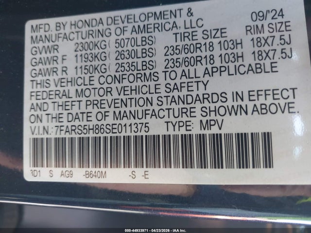 7FARS5H86SE011375 Honda Cr-v Hybrid Sport-l