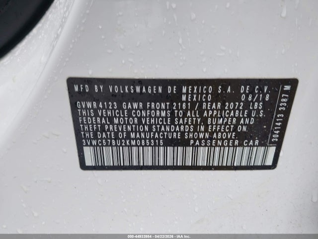Продаж на аукціоні авто 2019 Volkswagen Jetta 1.4t R-line/1.4t S/1.4t Se, vin: 3VWC57BU2KM085315, номер лоту: 44933984