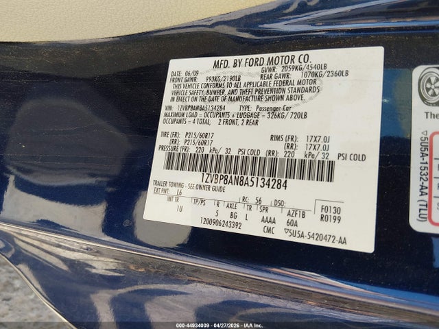 2010 Ford Mustang V6/v6 Premium მანქანა იყიდება აუქციონზე, vin: 1ZVBP8AN8A5134284, აუქციონის ნომერი: 44934009