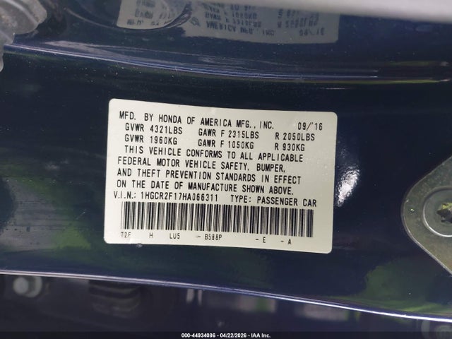 1HGCR2F17HA066311 Honda Accord Sport Se