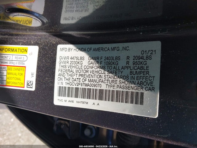 Honda Accord Touring 2021 1HGCV2F97MA009070 Image 9