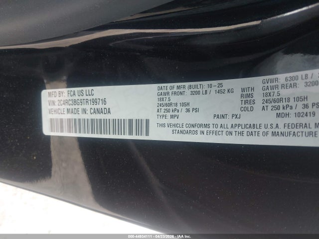 Продажа на аукционе авто 2026 Chrysler Pacifica Select Awd, vin: 2C4RC3BG9TR199716, номер лота: 44934111