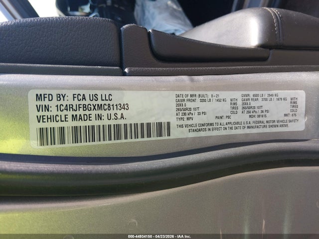 Aukcja sprzedaży 2021 Jeep Grand Cherokee Limited 4x4, vin: 1C4RJFBGXMC811343, numer aukcji: 44934150