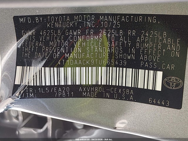 Aukcja sprzedaży 2026 Toyota Camry Se, vin: 4T1DAACK9TU665439, numer aukcji: 44934155