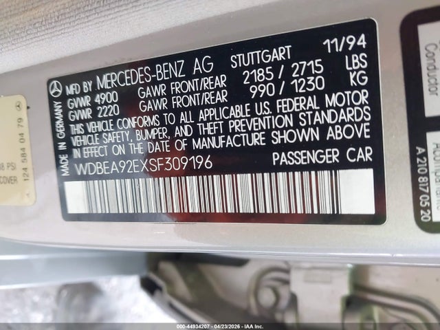 Продаж на аукціоні авто 1995 Mercedes-benz E 320, vin: WDBEA92EXSF309196, номер лоту: 44934207