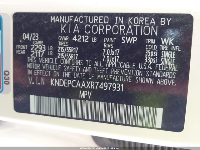Aukcja sprzedaży 2024 Kia Seltos Lx, vin: KNDEPCAAXR7497931, numer aukcji: 44934211