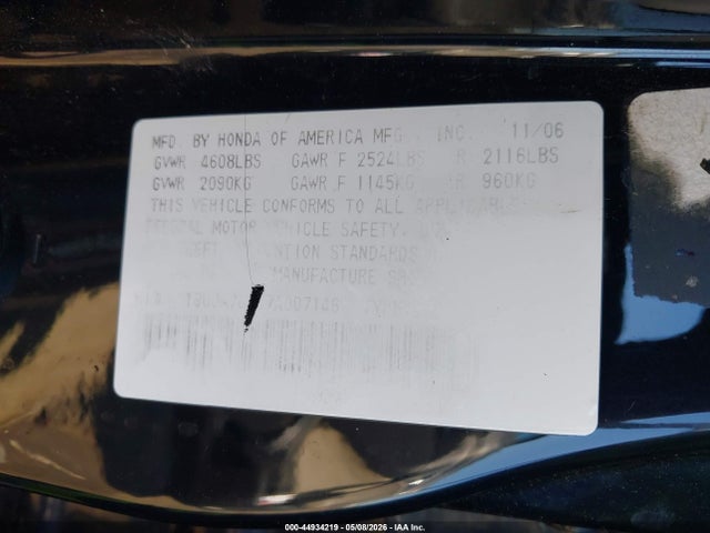 44934219 :رقم المزاد ، 19UUA76567A007146 vin ، 2007 Acura Tl Type S مزاد بيع