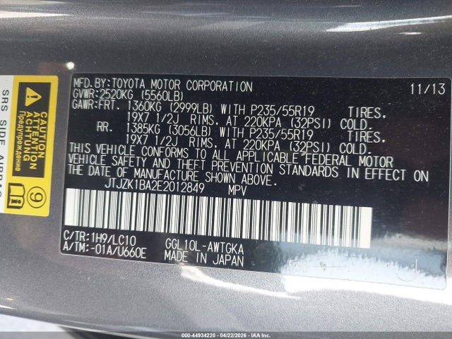 Продажа на аукционе авто 2014 Lexus Rx 350, vin: JTJZK1BA2E2012849, номер лота: 44934220