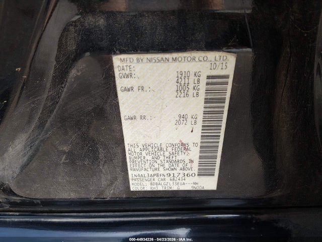 Aukcja sprzedaży 2015 Nissan Altima 2.5 S, vin: 1N4AL3AP8FN917360, numer aukcji: 44934226