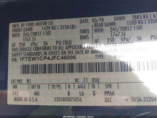 1FTEW1CP4JFC46096 Ford F-150 Xlt