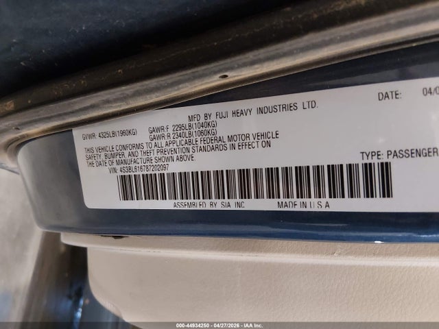 Aukcja sprzedaży 2008 Subaru Legacy 2.5i, vin: 4S3BL616787202097, numer aukcji: 44934250