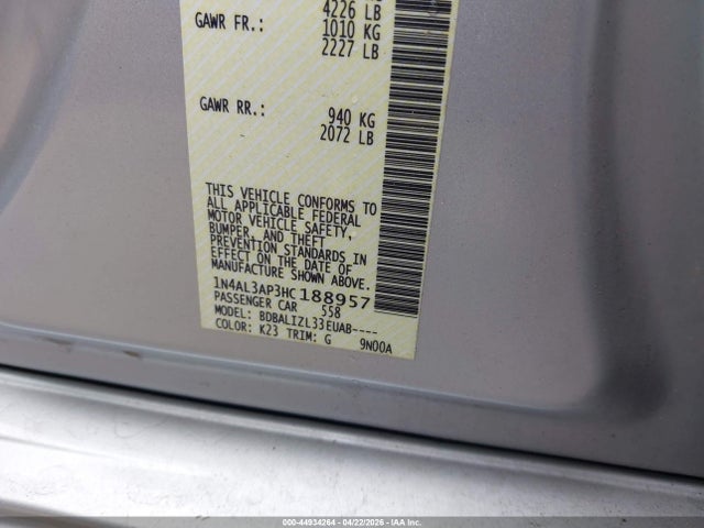 Aukcja sprzedaży 2017 Nissan Altima 2.5 Sv, vin: 1N4AL3AP3HC188957, numer aukcji: 44934264