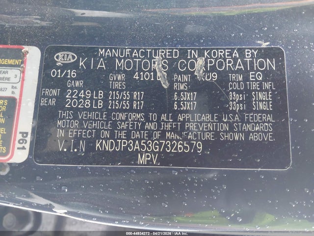 KIA SOUL + 2016 KNDJP3A53G7326579 Image 9