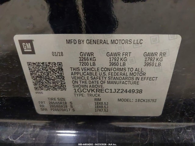2018 Chevrolet Silverado 1500 2lt მანქანა იყიდება აუქციონზე, vin: 1GCVKREC1JZ244938, აუქციონის ნომერი: 44934282