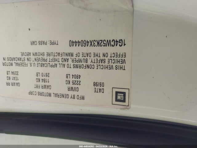 Продажа на аукционе авто 1999 Buick Park Avenue, vin: 1G4CW52K3X4604440, номер лота: 44934292