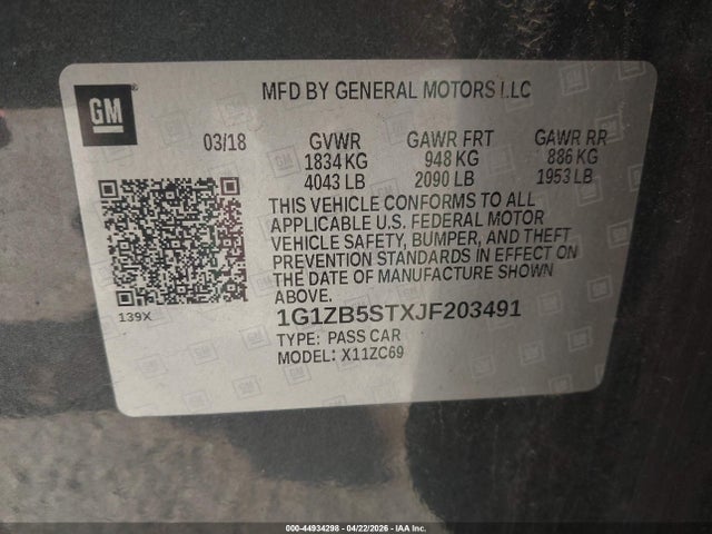 Продажа на аукционе авто 2018 Chevrolet Malibu 1ls, vin: 1G1ZB5STXJF203491, номер лота: 44934298