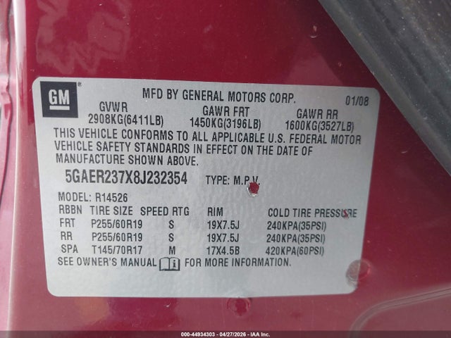 Aukcja sprzedaży 2008 Buick Enclave Cxl, vin: 5GAER237X8J232354, numer aukcji: 44934303