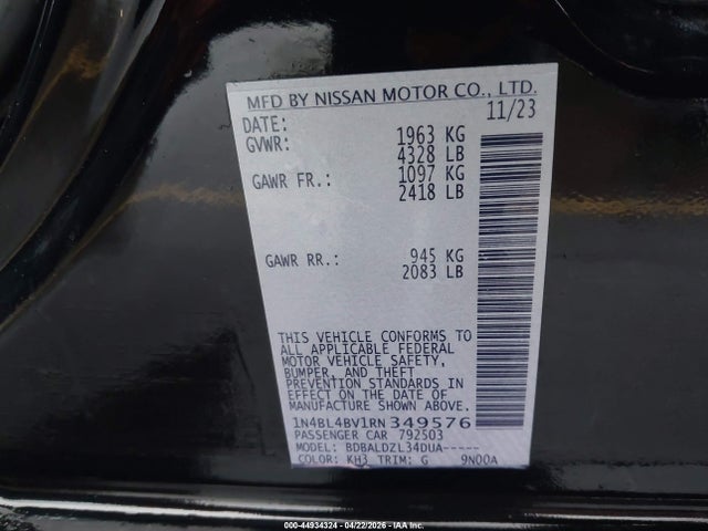 1N4BL4BV1RN349576 Nissan Altima S Fwd