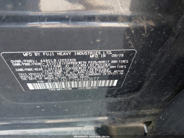 Aukcja sprzedaży 2017 Subaru Forester 2.5i Premium, vin: JF2SJAEC2HH480877, numer aukcji: 44934334