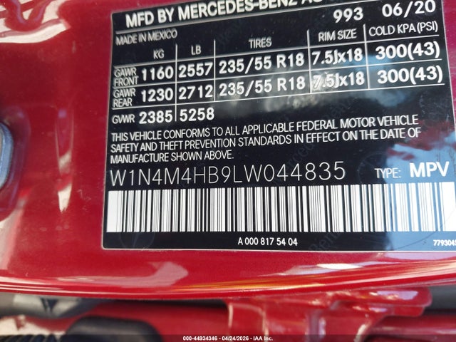 Продажа на аукционе авто 2020 Mercedes-benz Glb 250 4matic, vin: W1N4M4HB9LW044835, номер лота: 44934346