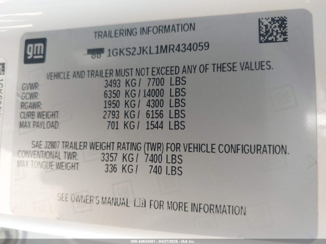 1GKS2JKL1MR434059 GMC Yukon Xl 4wd Denali