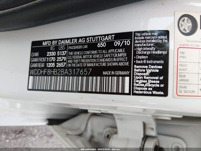 Aukcja sprzedaży 2011 Mercedes-benz E 350 4matic, vin: WDDHF8HB2BA317657, numer aukcji: 44934364