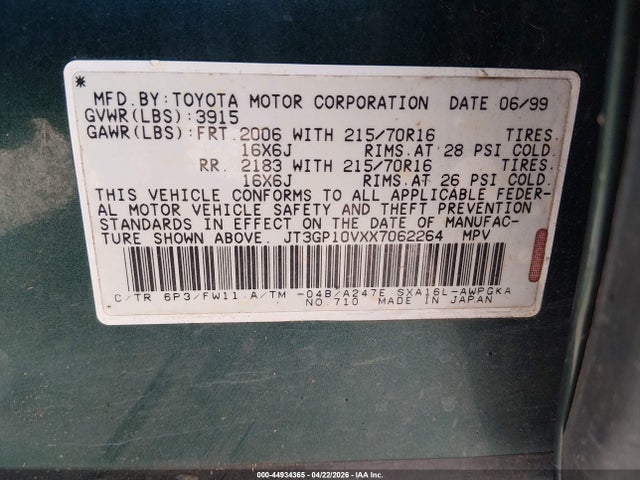 Продаж на аукціоні авто 1999 Toyota Rav4, vin: JT3GP10VXX7062264, номер лоту: 44934365