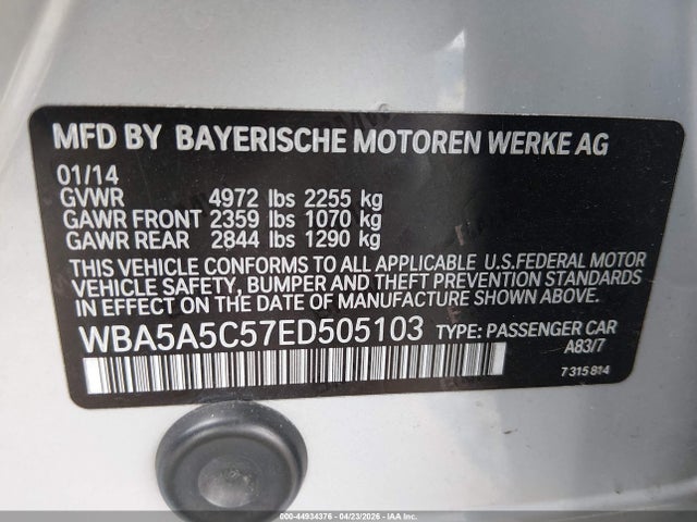 Aukcja sprzedaży 2014 Bmw 528i, vin: WBA5A5C57ED505103, numer aukcji: 44934376