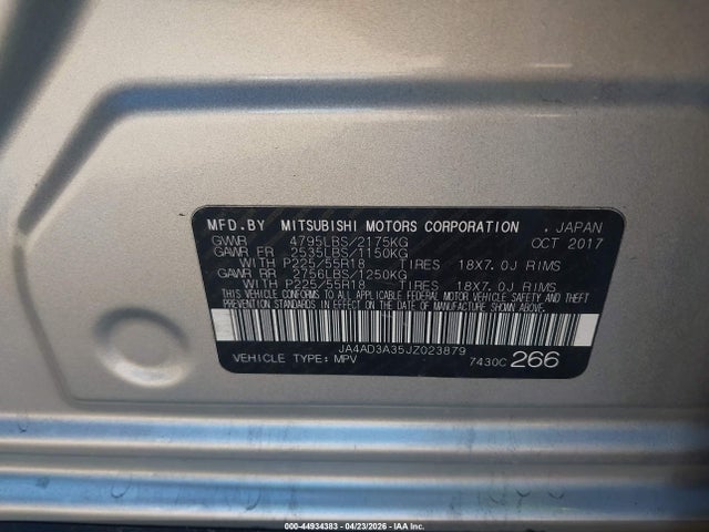 Продажа на аукционе авто 2018 Mitsubishi Outlander Se, vin: JA4AD3A35JZ023879, номер лота: 44934383