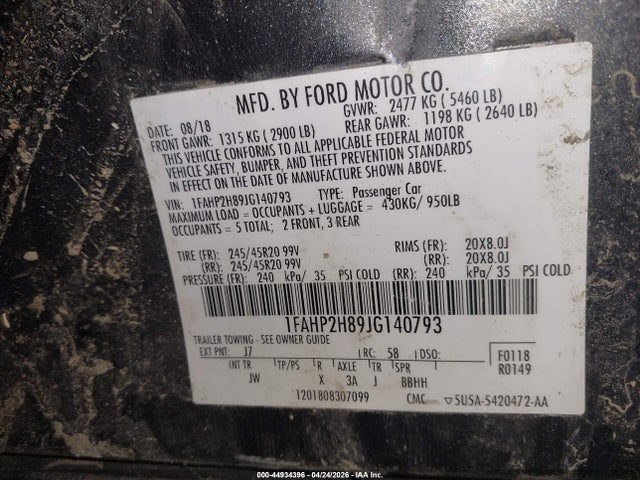 Aukcja sprzedaży 2018 Ford Taurus Sel, vin: 1FAHP2H89JG140793, numer aukcji: 44934396