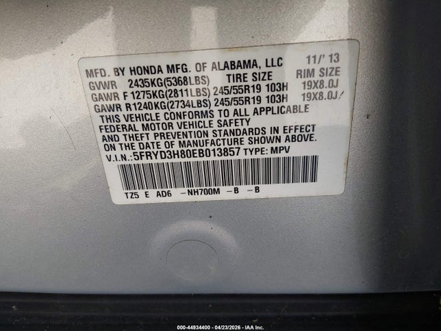2014 Acura Mdx Advance Pkg W/entertainment Pkg მანქანა იყიდება აუქციონზე, vin: 5FRYD3H80EB013857, აუქციონის ნომერი: 44934400